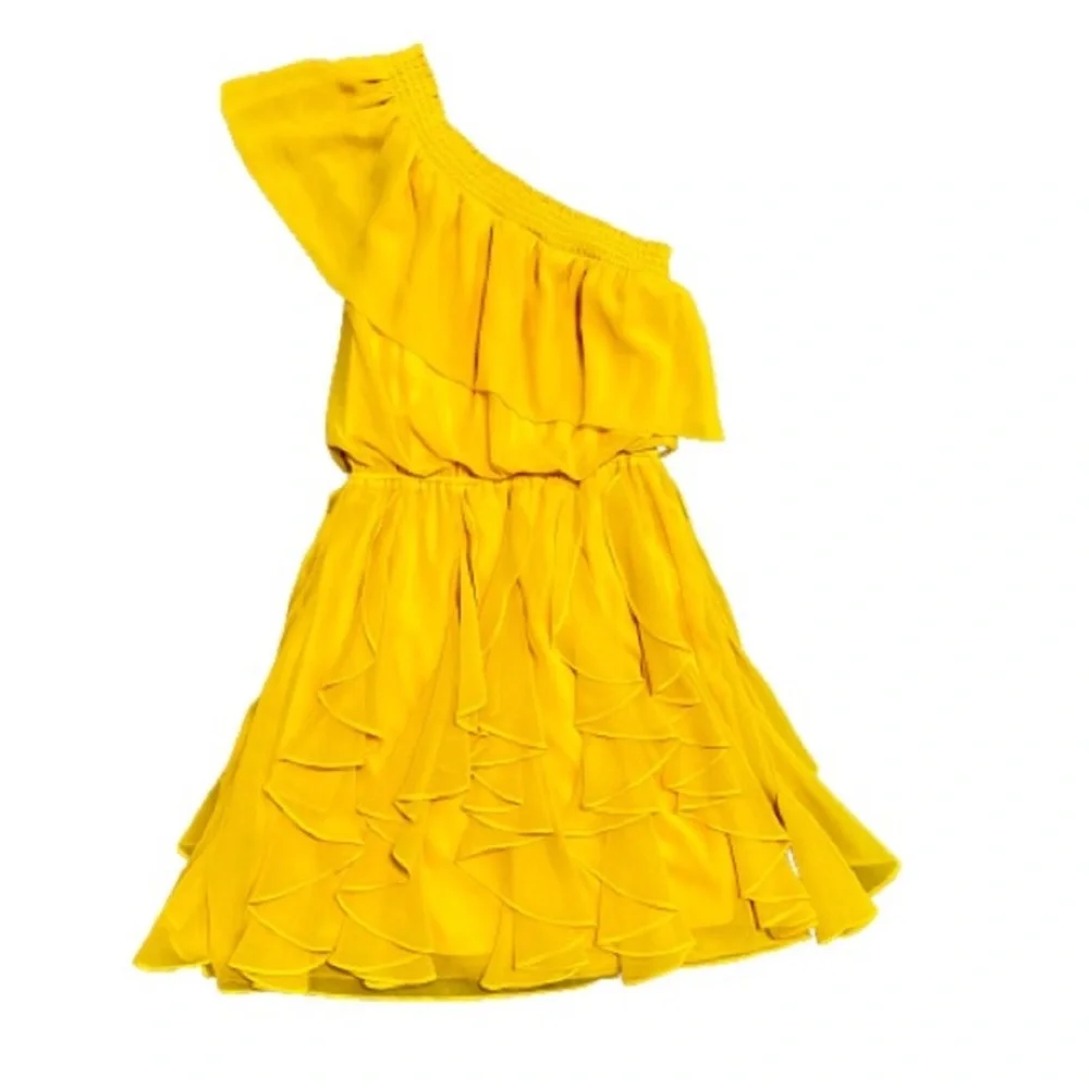 Jessica Simpson Yellow One-Shoulder Ruffle Dress Asymmetrical small